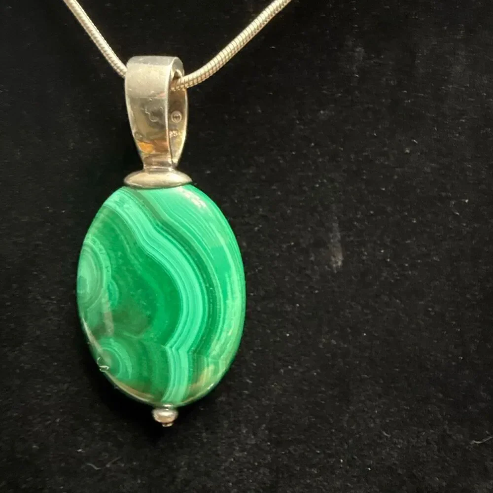 Sterling Silver Malachite Pendant 12.93g large natural stone
